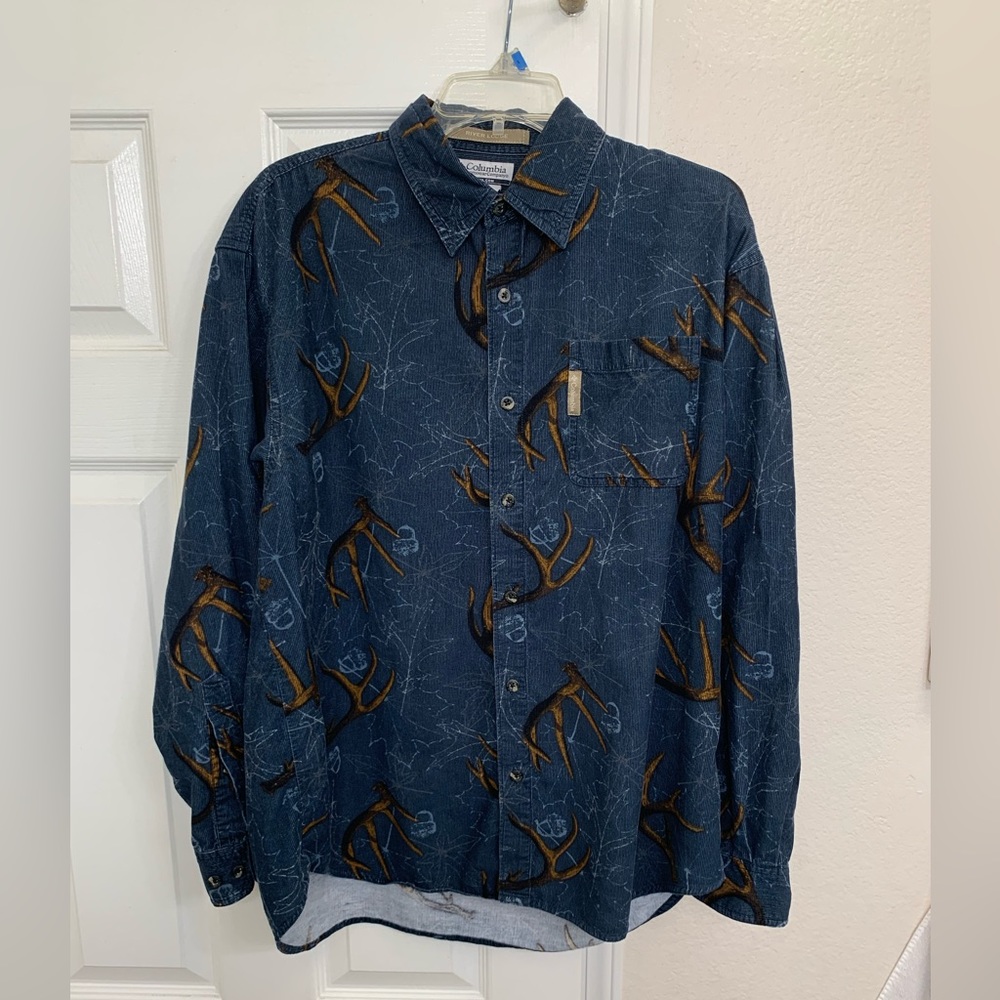 Vintage Columbia Corduroy Long Sleeve Shirt with Antler Design